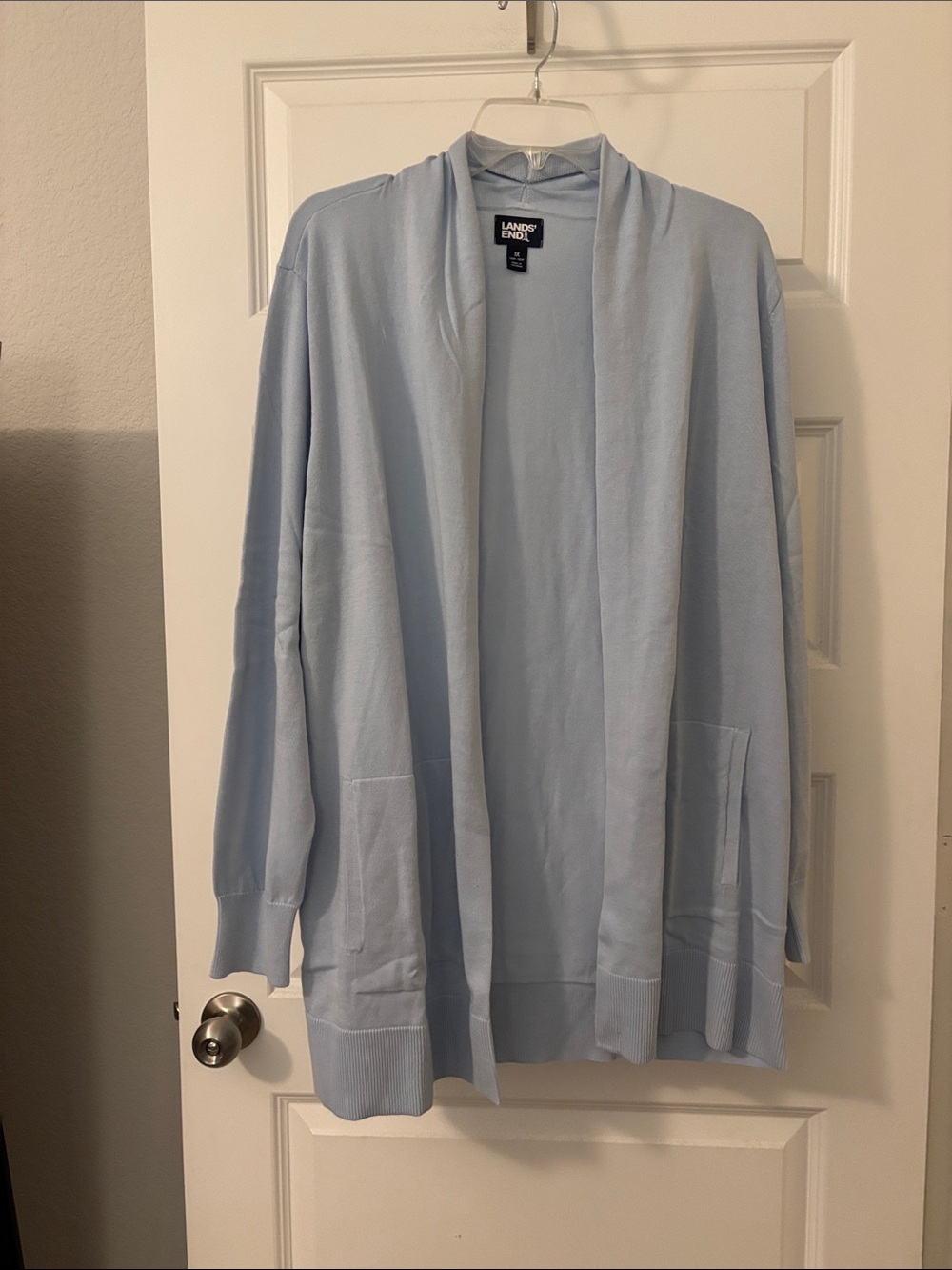 Lands' End Light Blue Long Sleeve Performance Open Cardigan SZ 1X 100% Cotton